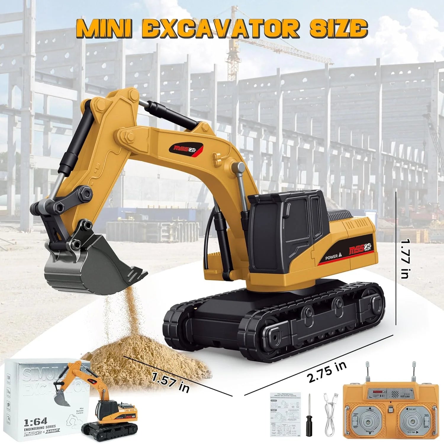 MicroCrew™ Mini RC Construction Series – Pocket Dump Truck, Excavator & Forklift Set